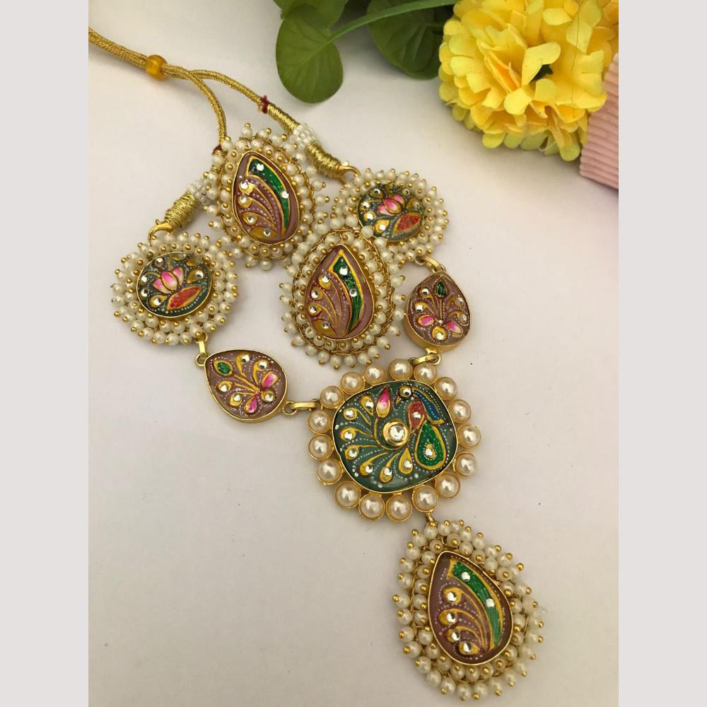 FS Collection Multi Color Necklace With Pearl And Kundan