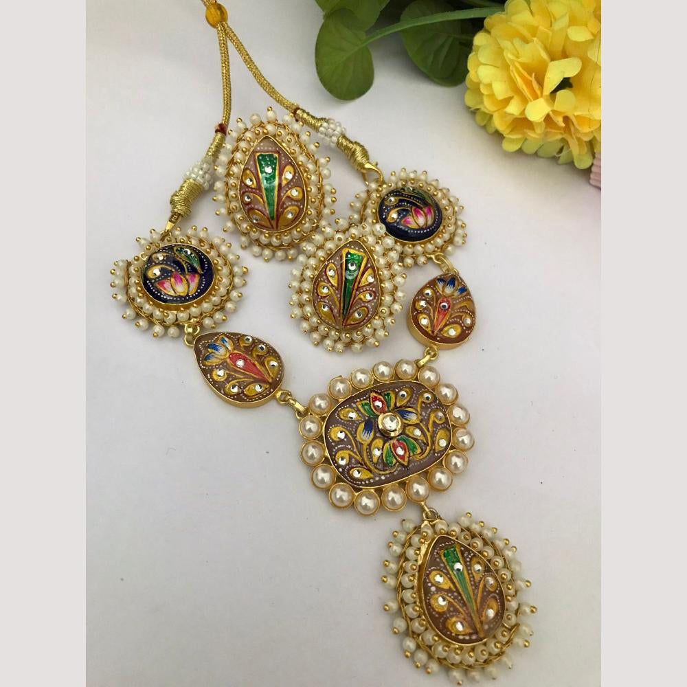 FS Collection Multi Color Necklace With Pearl And Kundan