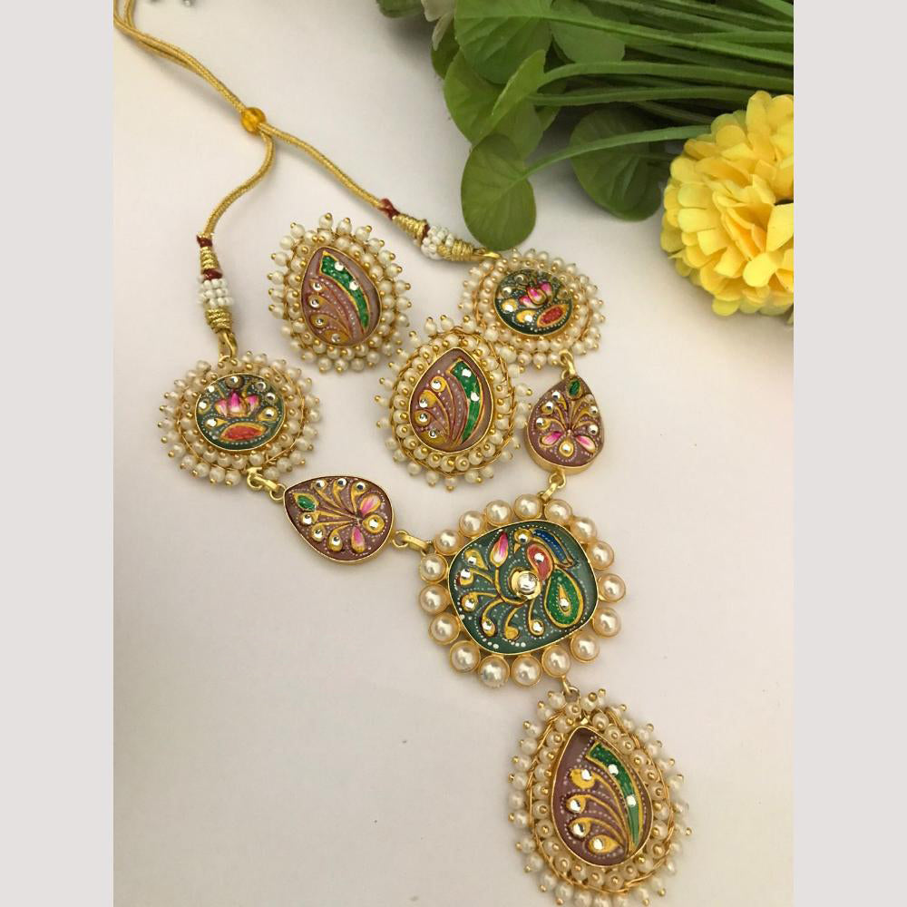 FS Collection Multi Color Necklace With Pearl And Kundan