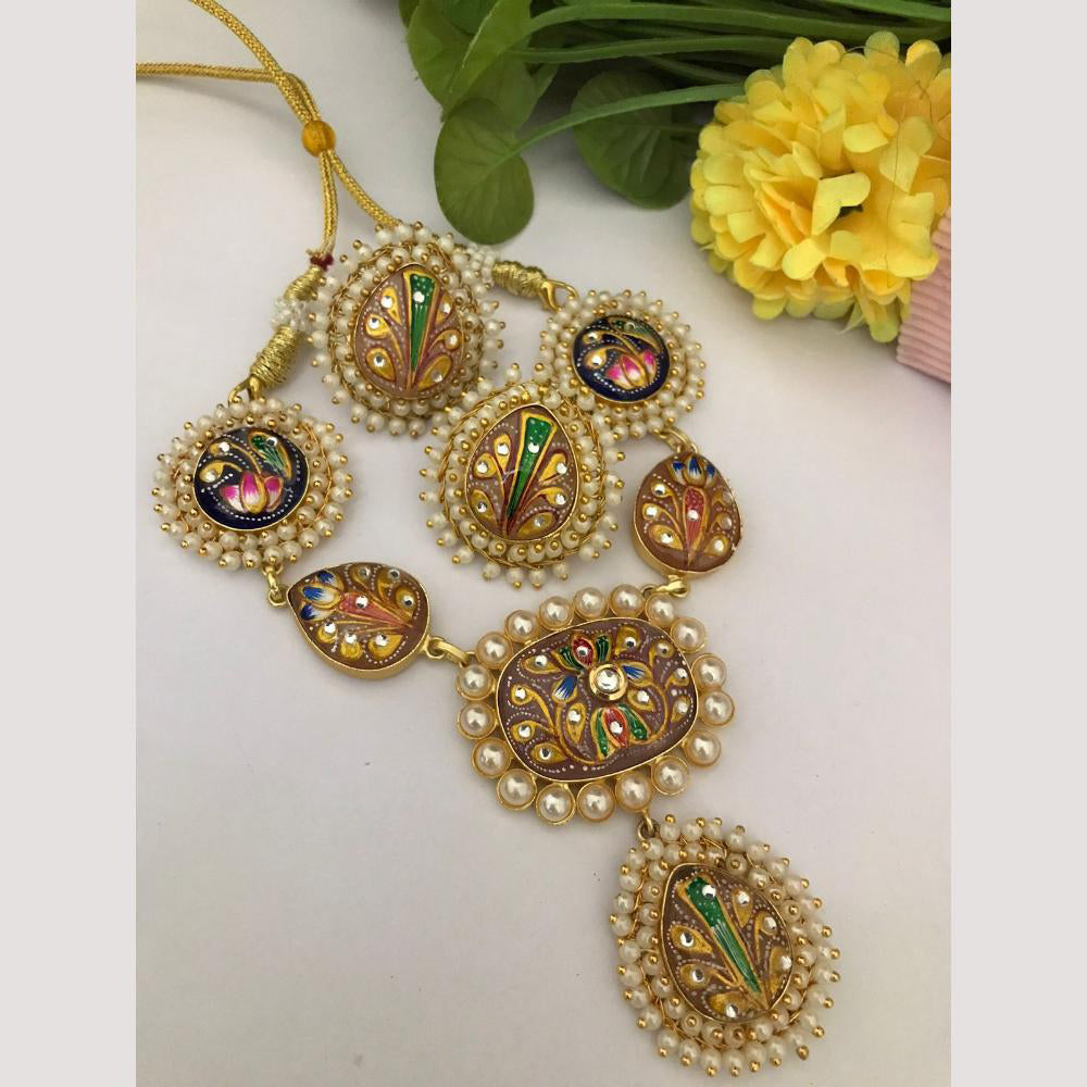 FS Collection Multi Color Necklace With Pearl And Kundan