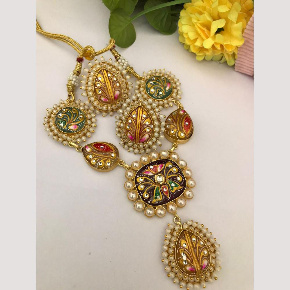 FS Collection Multi Color Necklace With Pearl And Kundan