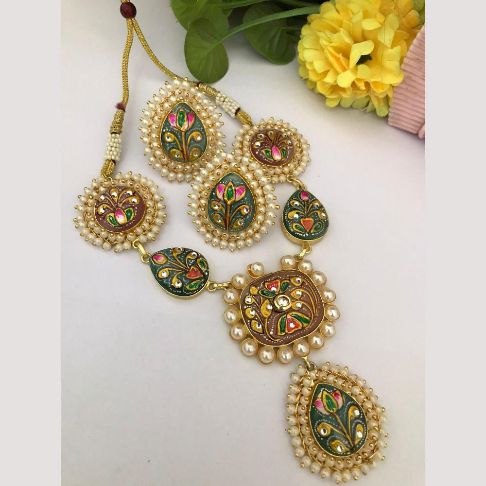 FS Collection Multi Color Necklace With Pearl And Kundan