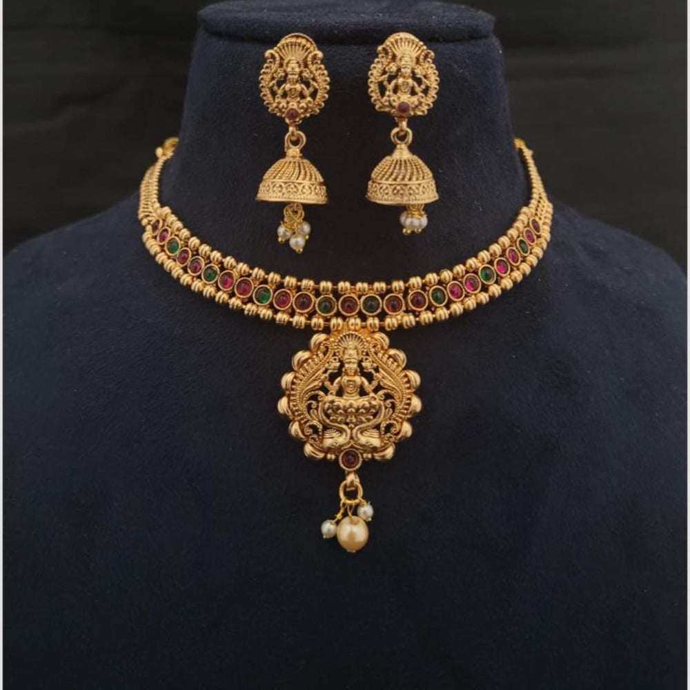 FS Collection Matte Finish Brass Necklace Set Embellished with Vibrant Pota Stones