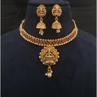 FS Collection Matte Finish Brass Necklace Set Embellished with Vibrant Pota Stones