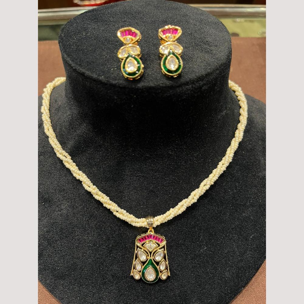 FS Collection Pearl And Kundan Stone Necklace Set