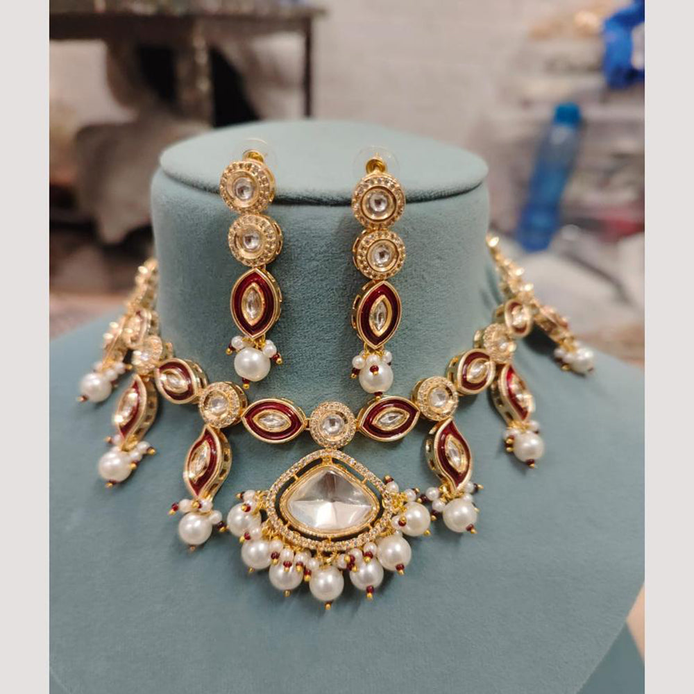 FS Collection Pearl And Kundan Stone Necklace Set