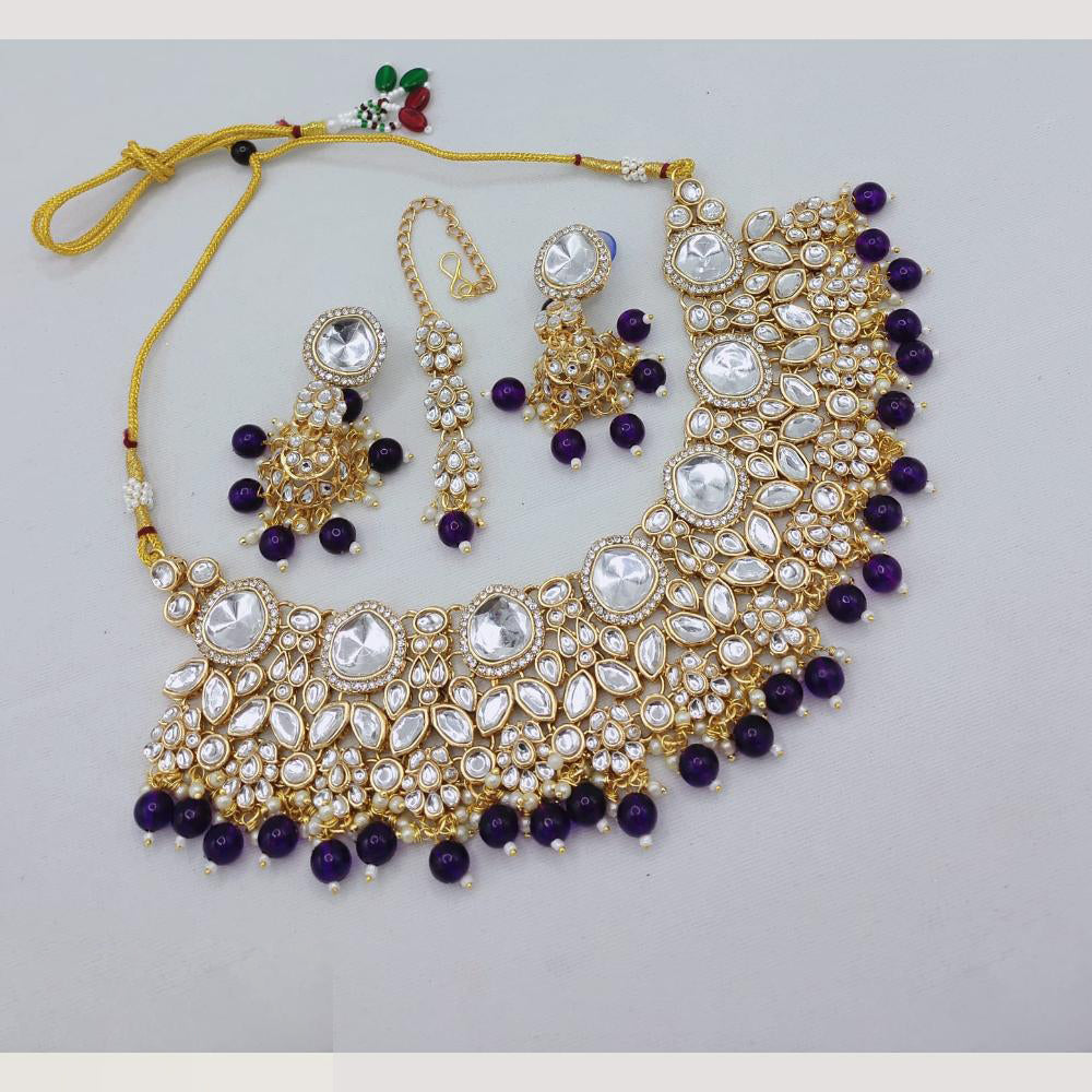FS Collection Kundan Necklace Set with Pearls & Beaded Detailing