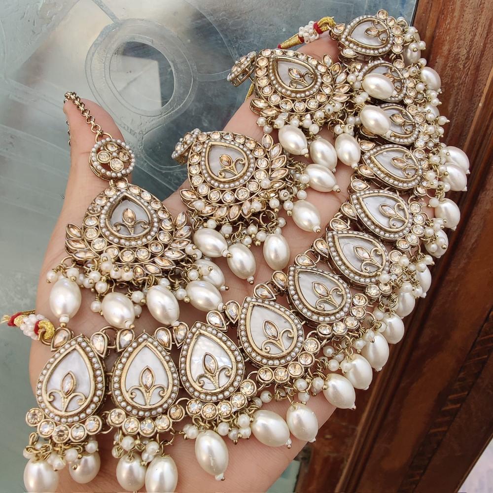 FS Collection The Pearl Drop Trendy Necklace Set with Modern Glam