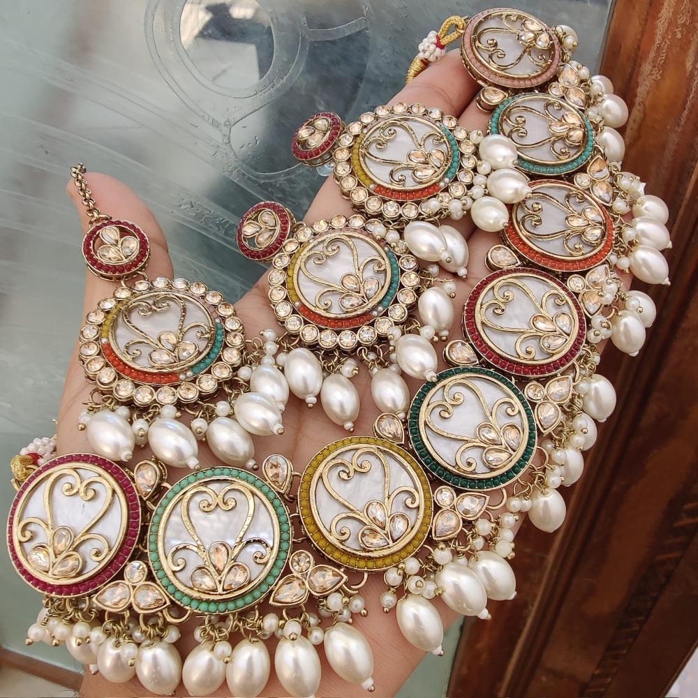FS Collection The Pearl Drop Trendy Necklace Set with Modern Glam