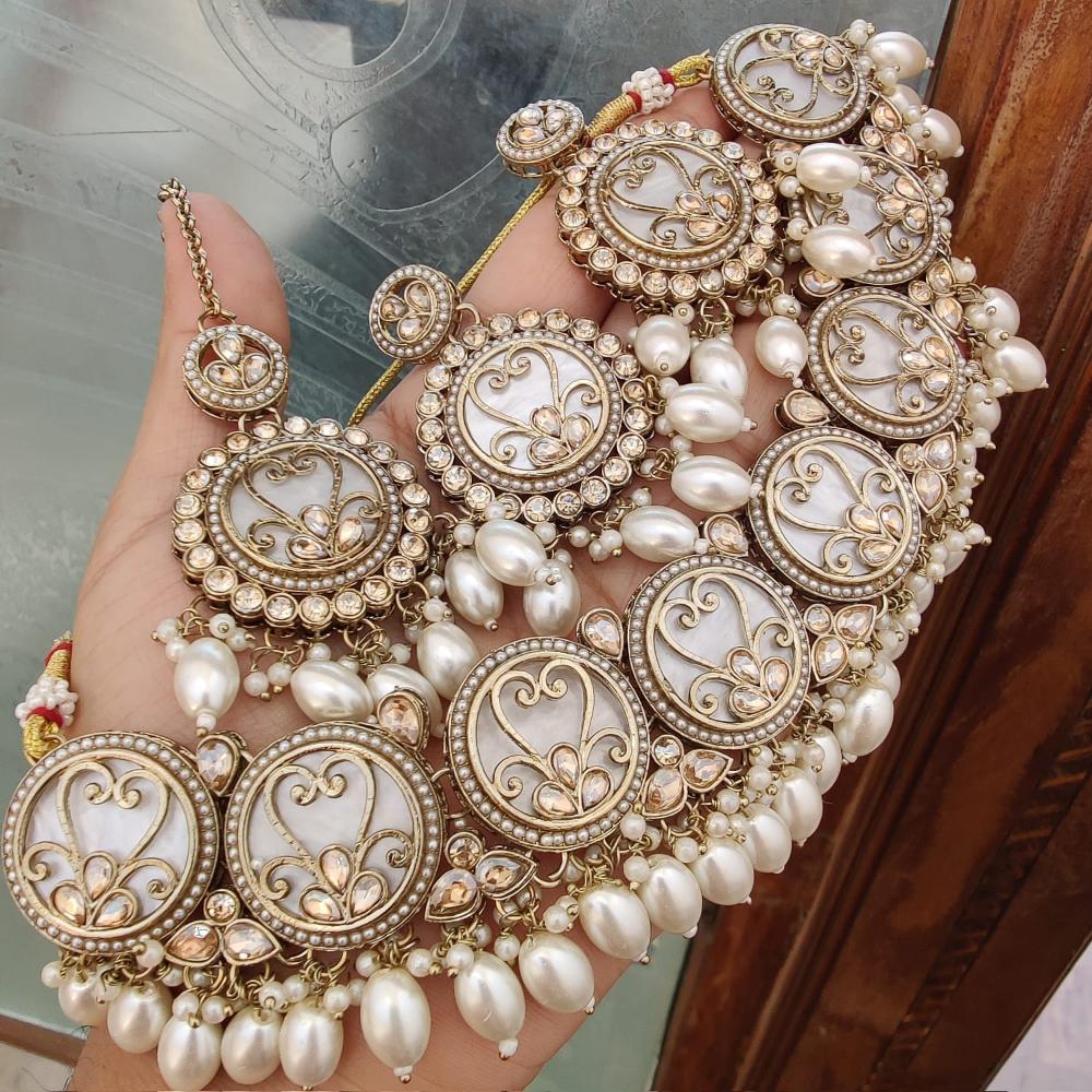 FS Collection The Pearl Drop Trendy Necklace Set with Modern Glam