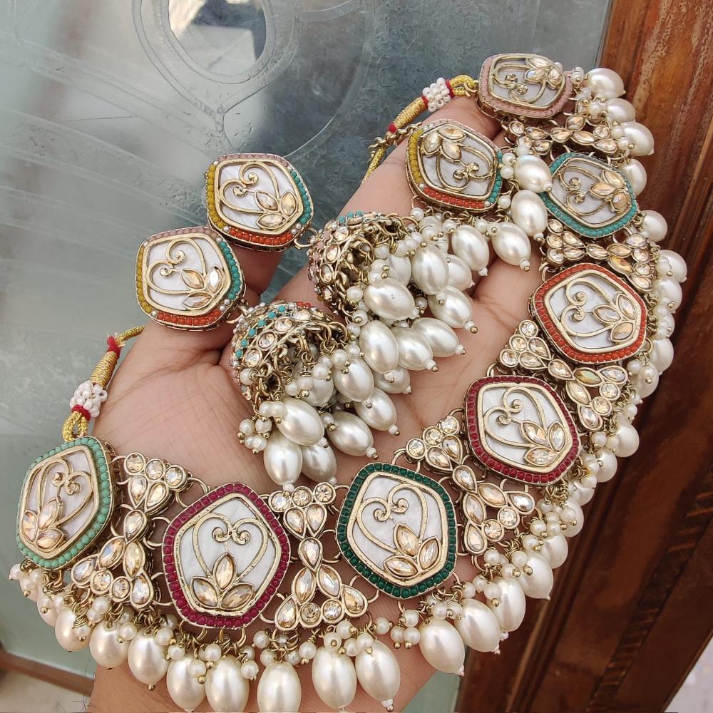 FS Collection The Pearl Drop Trendy Necklace Set with Modern Glam