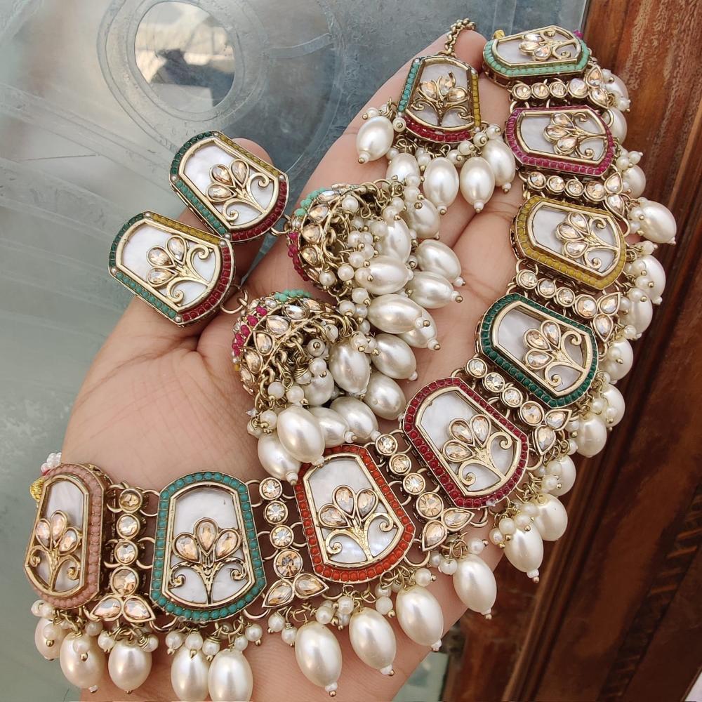 FS Collection The Pearl Drop Trendy Necklace Set with Modern Glam