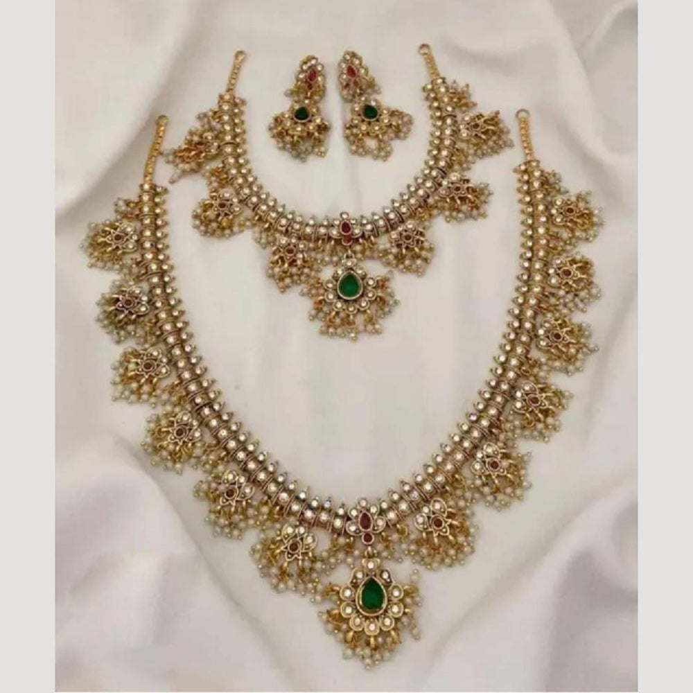FS Collection Traditional Pearl and Pota Stone Necklace Combo for Every Celebration