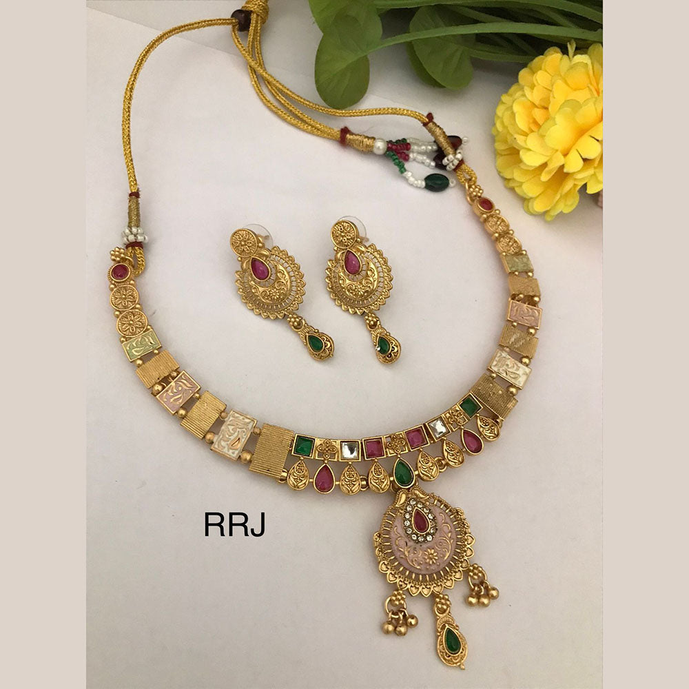 FS Collection Traditional Gold Plated Pota Stone Necklace Set For Wedding Occassions