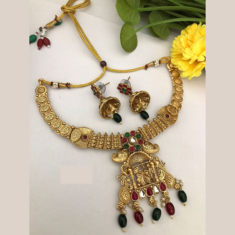 FS Collection Traditional Gold Plated Temple Necklace Set For Wedding Occassions