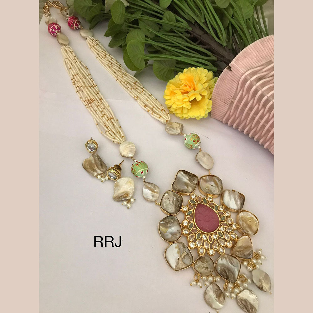 FS Collection Royal Mother Of Pearl Long Necklace Set For Special Occassions 