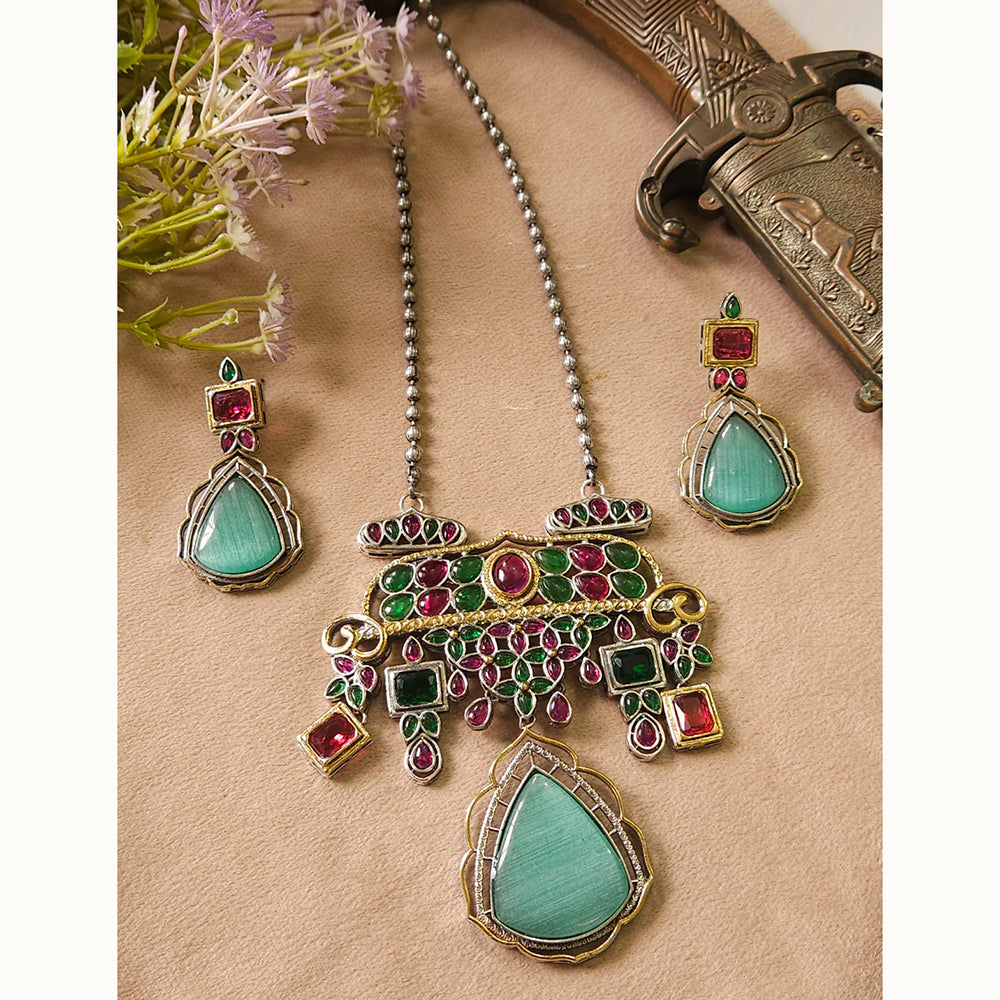 FS Collection Royal Monalisa Stone Long  Necklace Set For Weddings And Parties