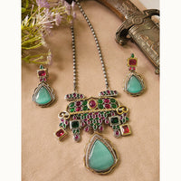 FS Collection Royal Monalisa Stone Long  Necklace Set For Weddings And Parties