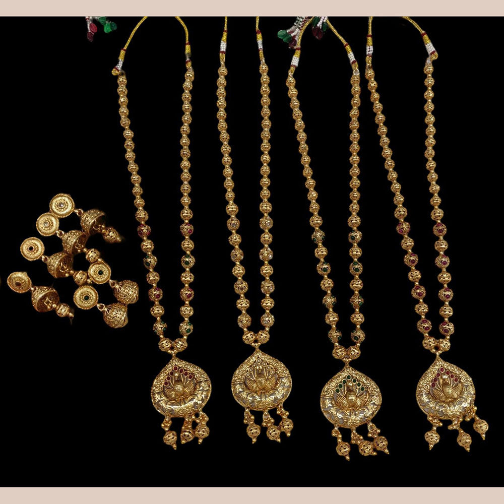 FS Collection Beautiful Enthic Gold Long Necklace Set For Wedding Wear