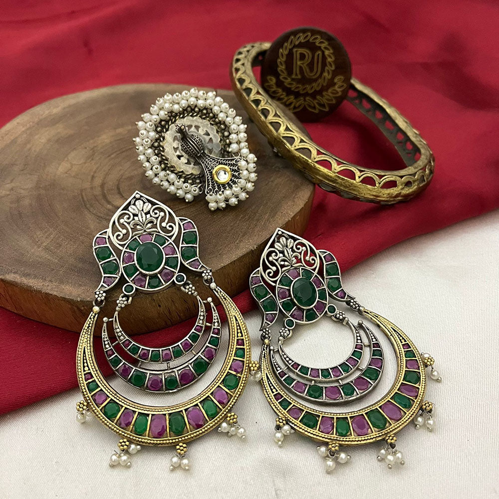 FS Collection Elegant Oxidised Dual Tone Drop Earrings for Festive & Party Wear