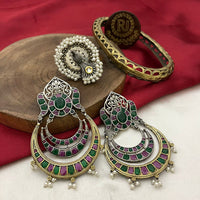 FS Collection Elegant Oxidised Dual Tone Drop Earrings for Festive & Party Wear