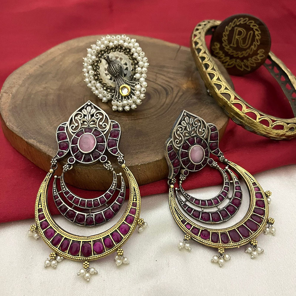 FS Collection Elegant Oxidised Dual Tone Drop Earrings for Festive & Party Wear