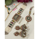 FS Collection Elegant Glow Kundan Stone Pearl And Beads Choker Necklace Set
