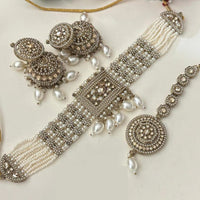 FS Collection Elegant Glow Kundan Stone Pearl And Beads Choker Necklace Set