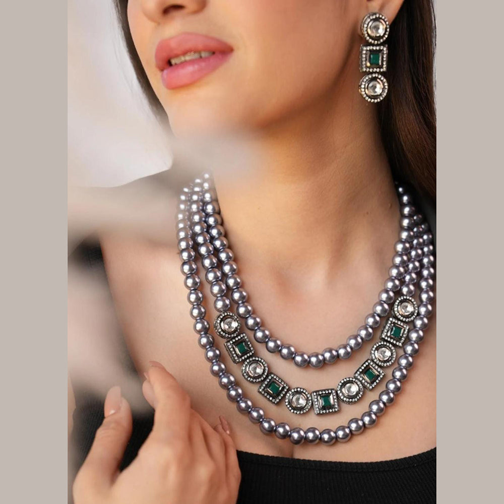 FS Collection Elegant Crystal Stone And Beads Necklace Set