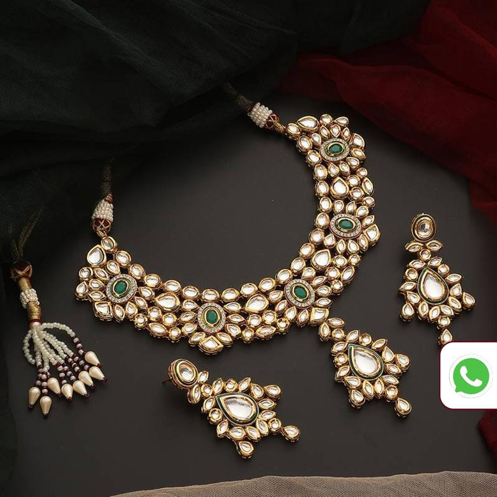 FS Collection Ethnic Charm Pota And Kundan Stone Necklace Set