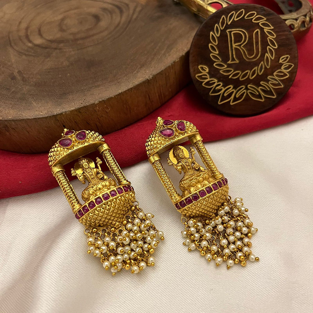 FS Collection Heritage Glow Pota Stone And Pearl Temple Earrings