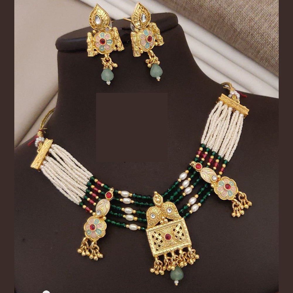 FS Collection Radiant Sparkle Pota Stone And Pearl Meenakari Necklace Set