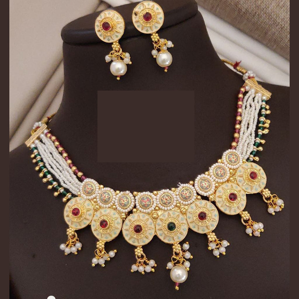 FS Collection Radiant Sparkle Pota Stone And Pearl Meenakari Necklace Set