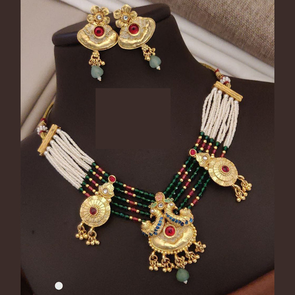 FS Collection Radiant Sparkle Pota Stone And Pearl Meenakari Necklace Set