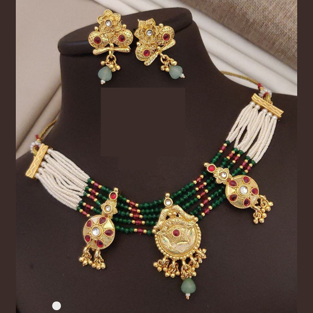 FS Collection Radiant Sparkle Pota Stone And Pearl Meenakari Necklace Set