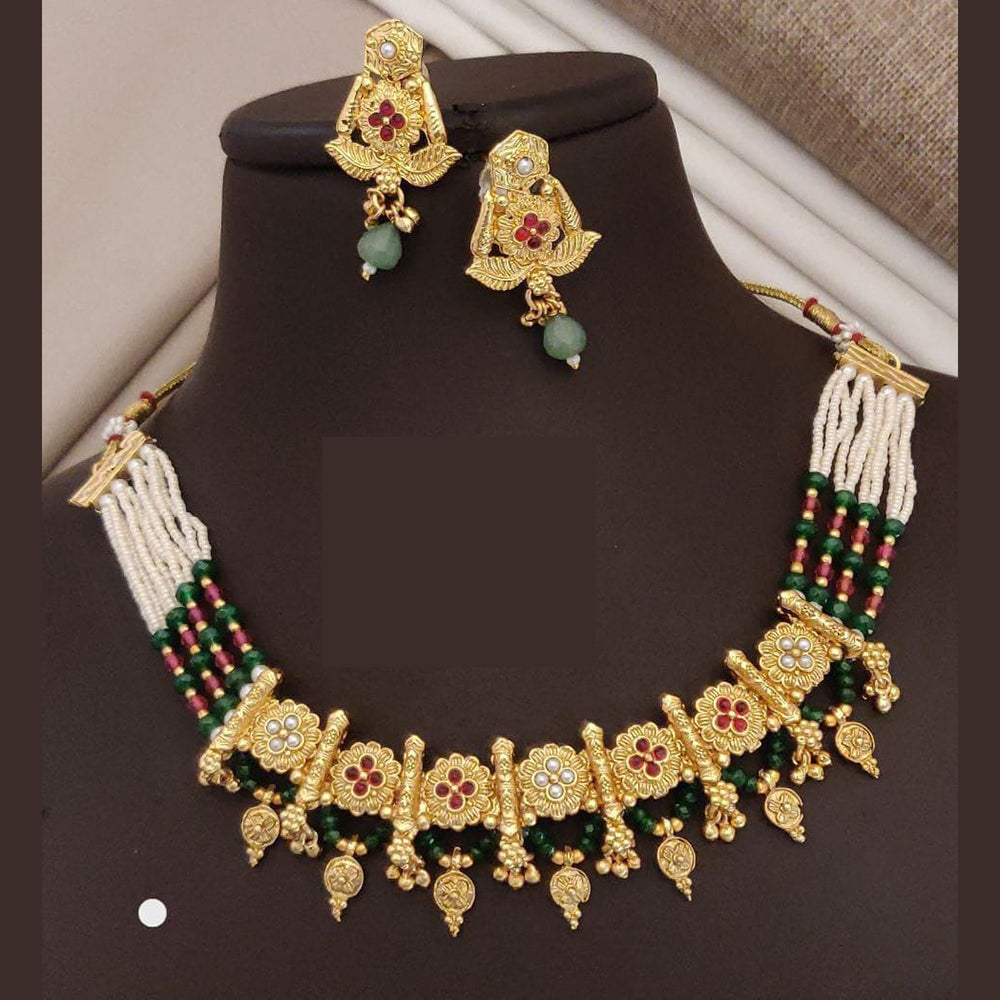 FS Collection Radiant Sparkle Pota Stone And Pearl Meenakari Necklace Set