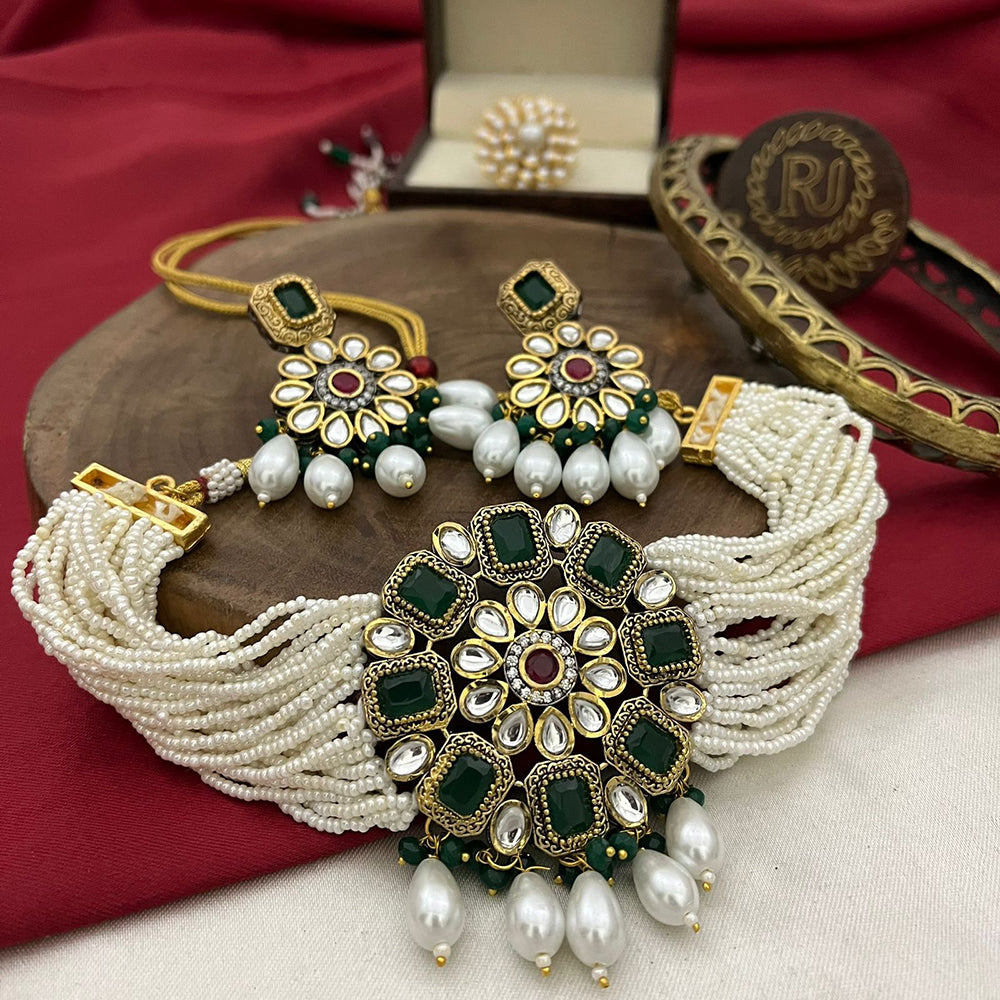 FS Collection Radiant Sparkle Pota Stone And Pearl Necklace Set