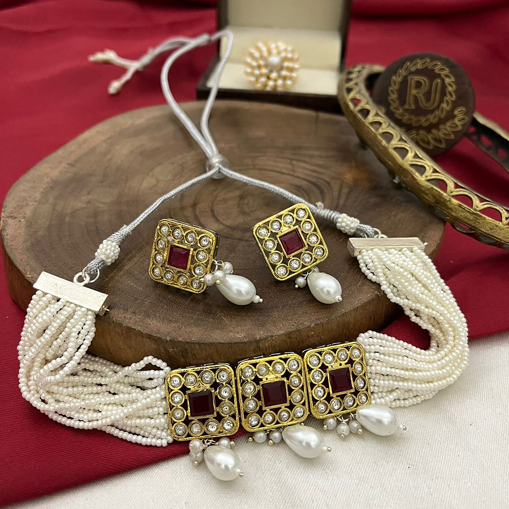 FS Collection Radiant Sparkle Pota Stone And Pearl Necklace Set