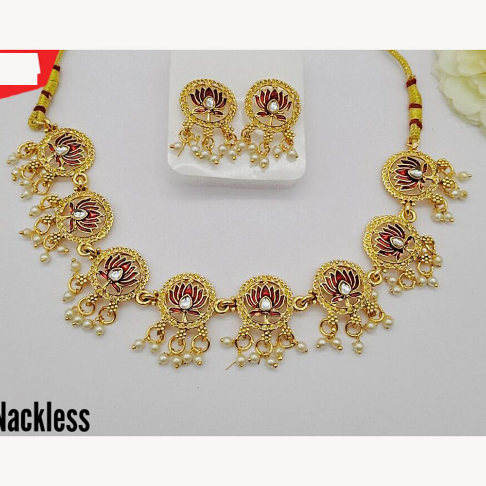 FS Collection Traditional Pota Stone And Pearl Necklace Set For Wedding And Festive Wear