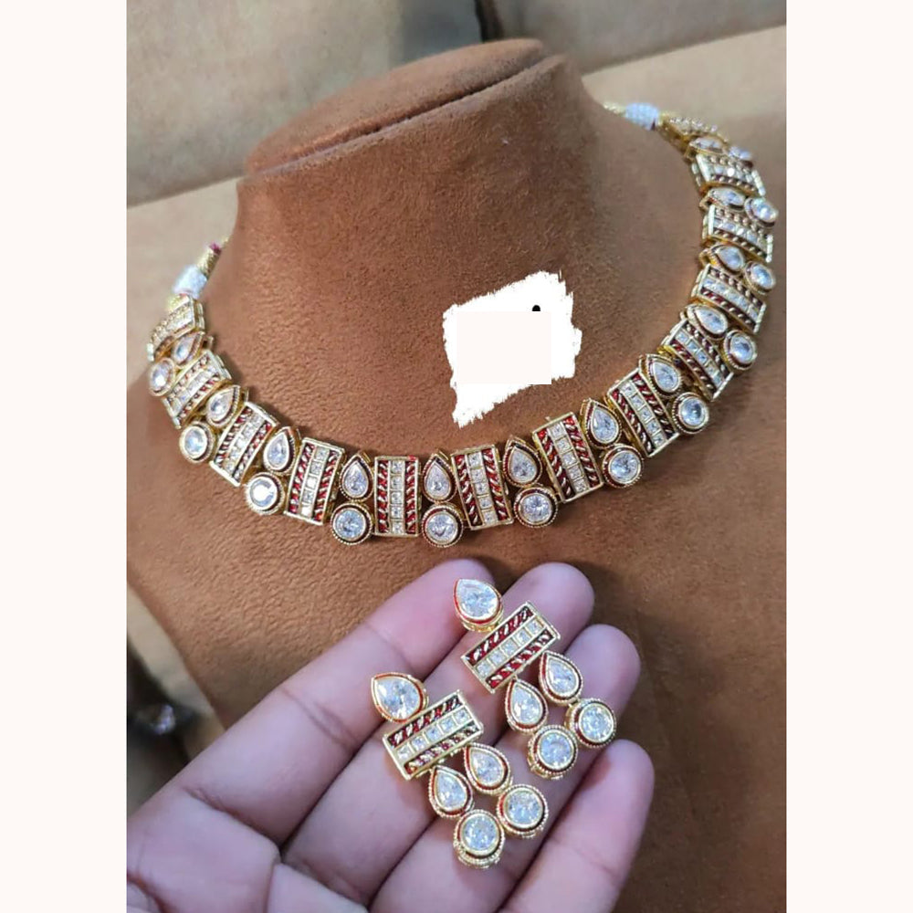 FS Collection Traditional Kundan Stone Choker Necklace Set For All Occassions