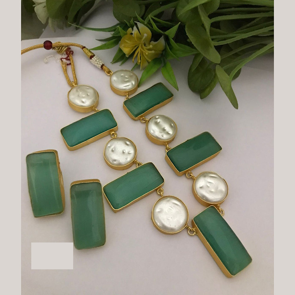 FS Collection Modern Look Mother Of Pearl Stone Necklace Set For Special Occassions