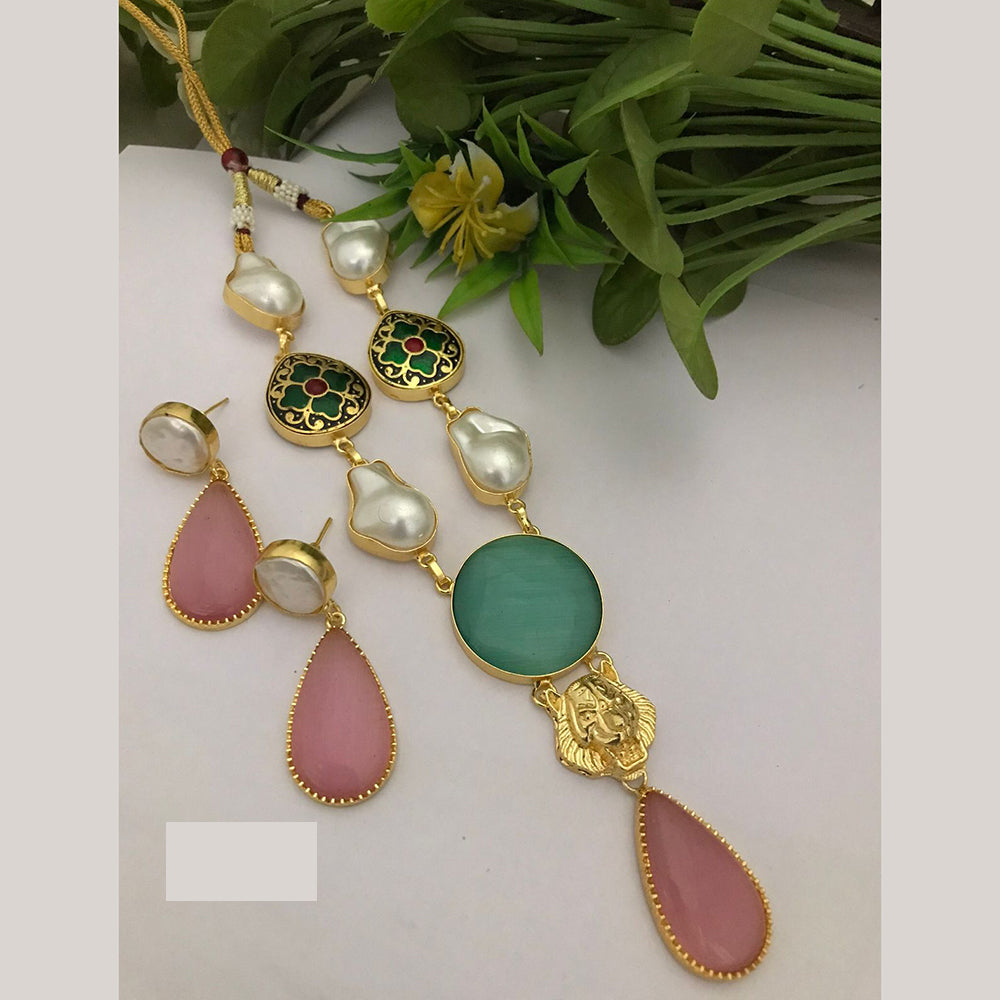 FS Collection Modern Look Mother Of Pearl Stone Necklace Set For Special Occassions