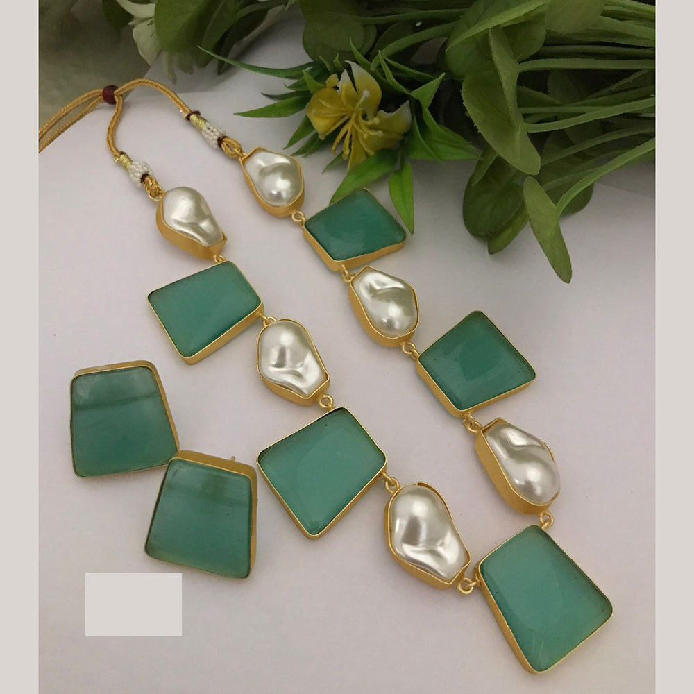 FS Collection Modern Look Mother Of Pearl Stone Necklace Set For Special Occassions