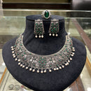FS Collection Regal Shine Crystal Oxidised Necklace with Ethnic Inspired Design for Traditional Outfits