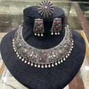 FS Collection Regal Shine Crystal Oxidised Necklace with Ethnic Inspired Design for Traditional Outfits
