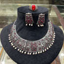 FS Collection Regal Shine Crystal Oxidised Necklace with Ethnic Inspired Design for Traditional Outfits