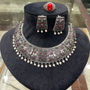 FS Collection Regal Shine Crystal Oxidised Necklace with Ethnic Inspired Design for Traditional Outfits