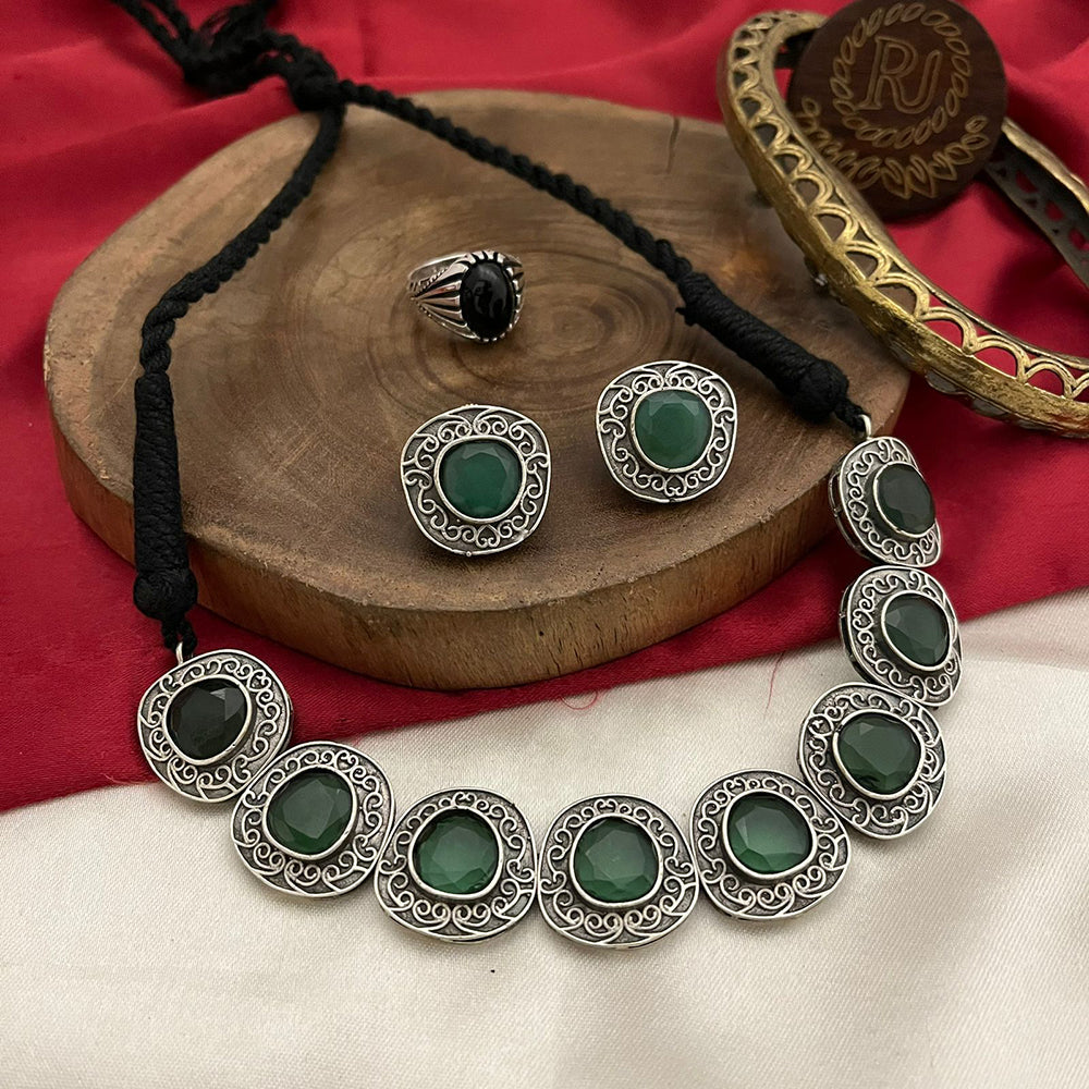 FS Collection Regal Shine Crystal Oxidised Necklace with Ethnic Inspired Design for Traditional Outfits