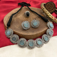FS Collection Regal Shine Crystal Oxidised Necklace with Ethnic Inspired Design for Traditional Outfits