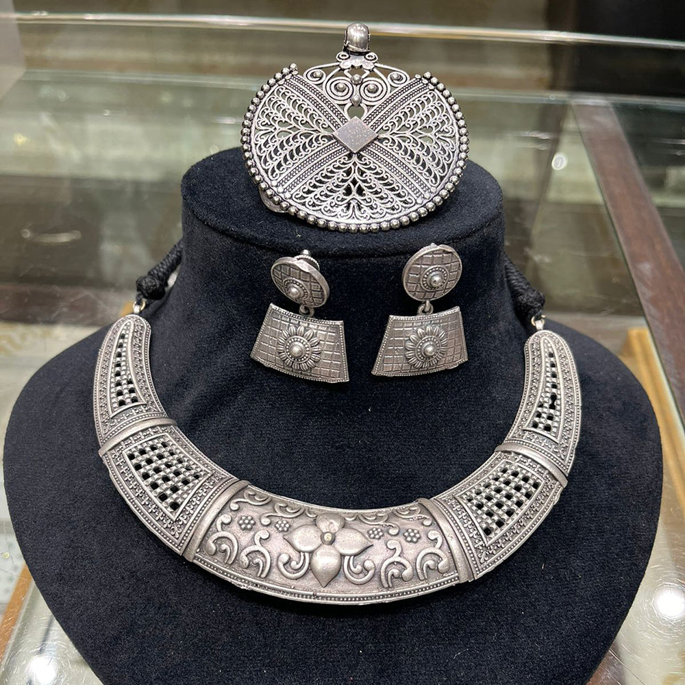 FS Collection Oxidised Necklace with Ethnic Inspired Design for Traditional Outfits